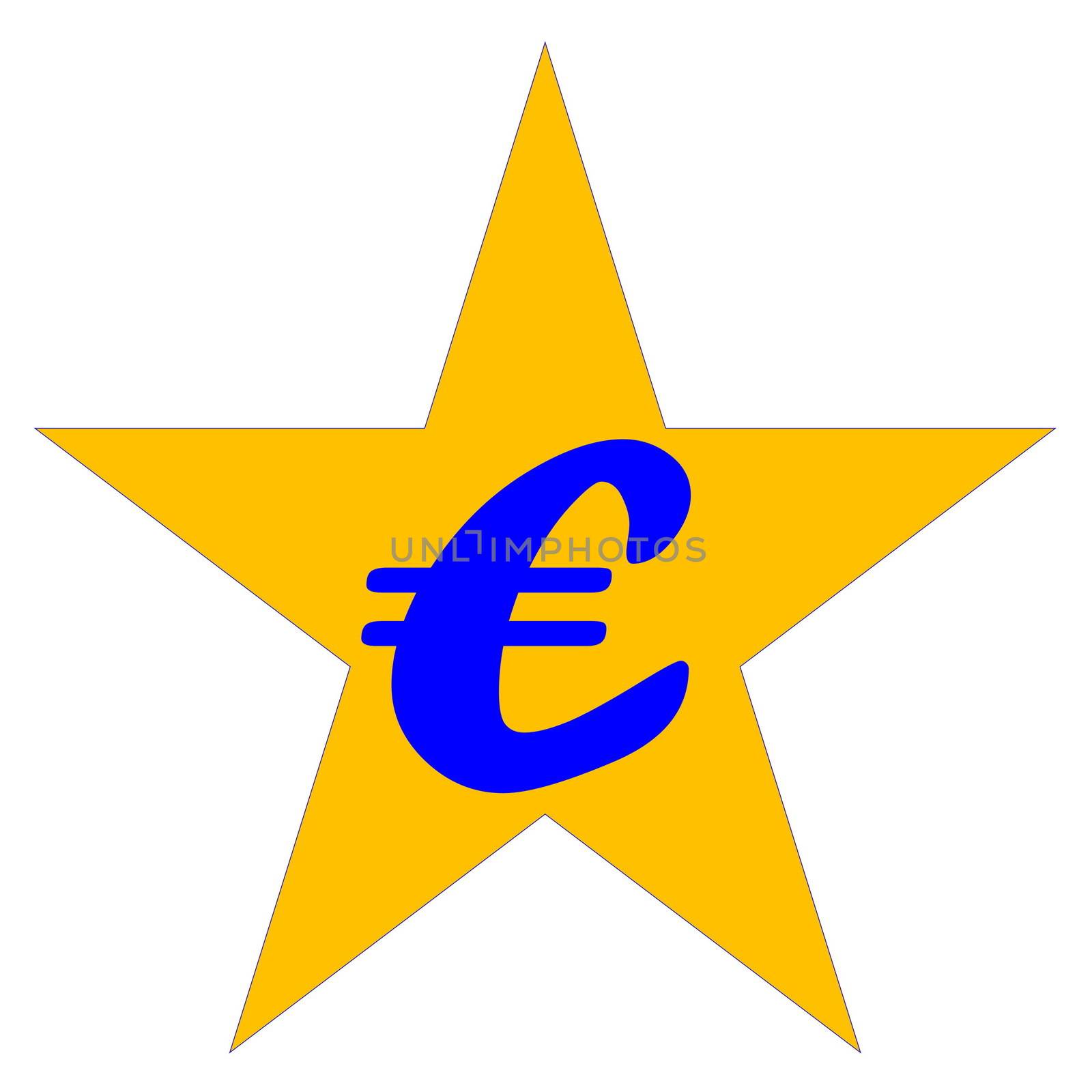 Blue euro symbol into yellow star in white background
