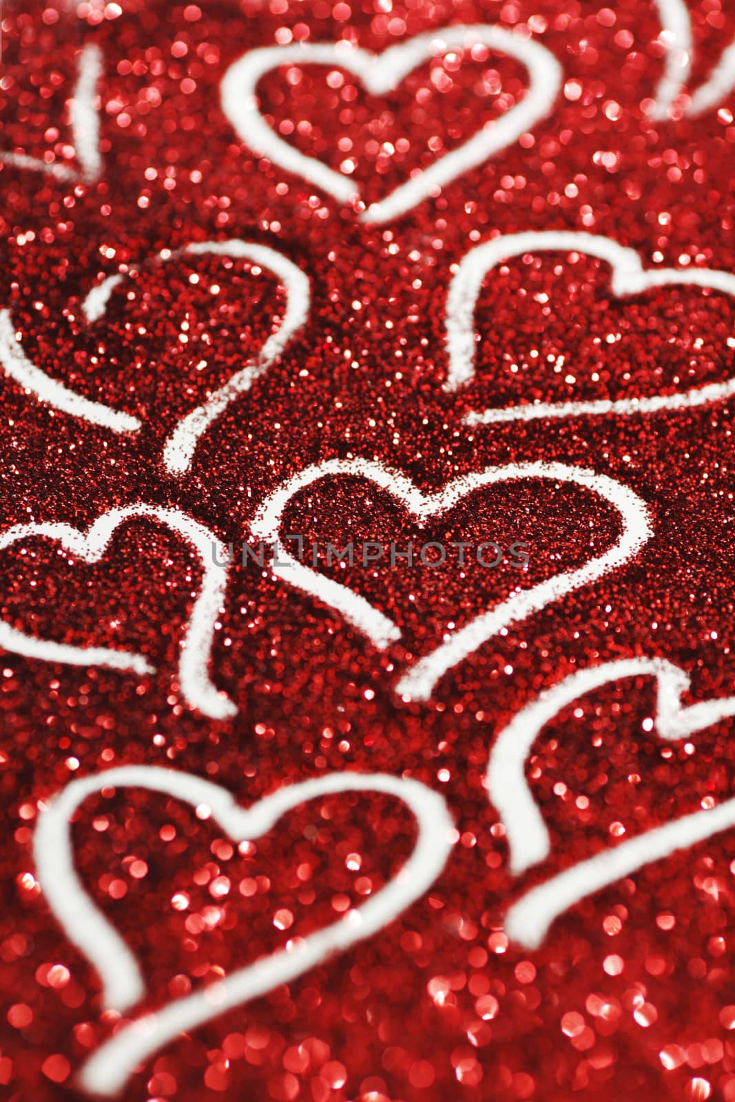 Red glitter Valentines day card with hearts