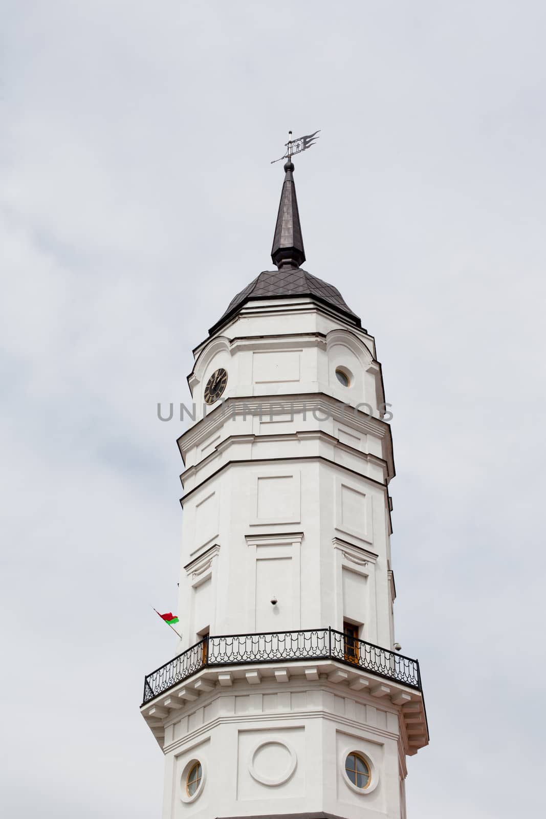 An old white tower in Mogilev in Belarus
