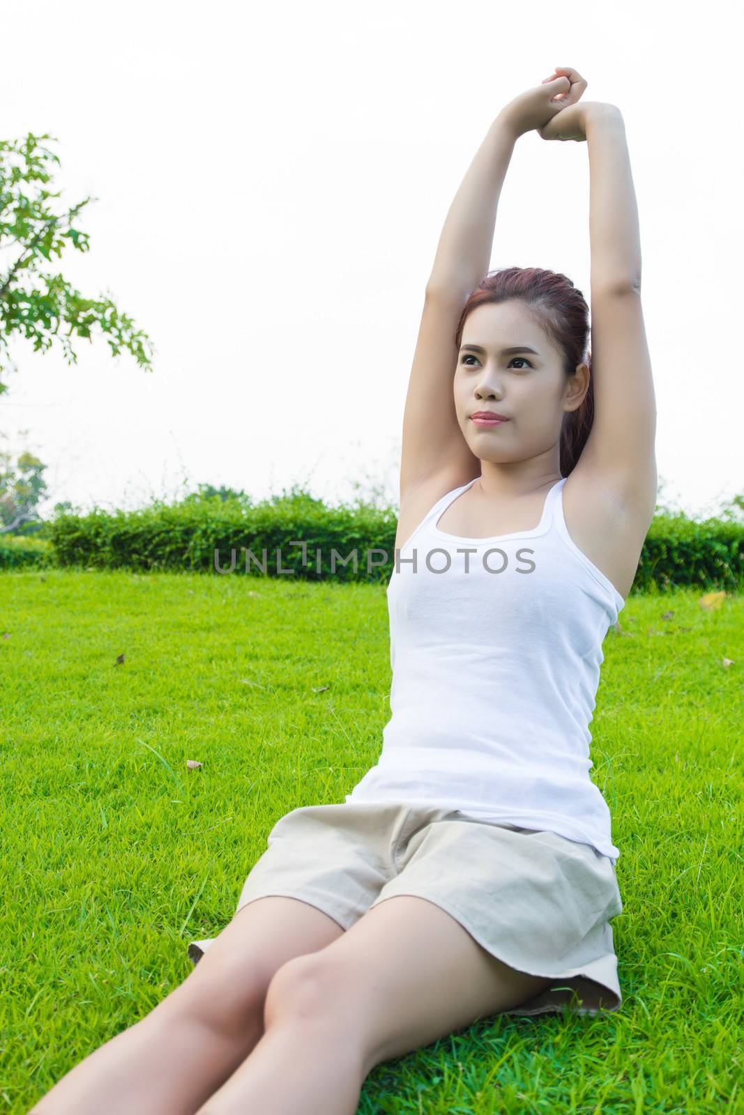 asia young women Relax pose in park