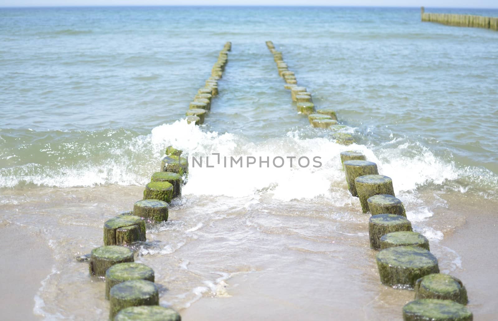 Baltic Sea,Breakwater and Beach in Summer Time