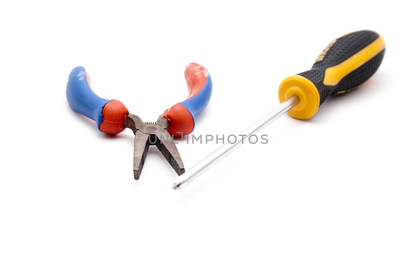 Tong with Screwdriver on white background