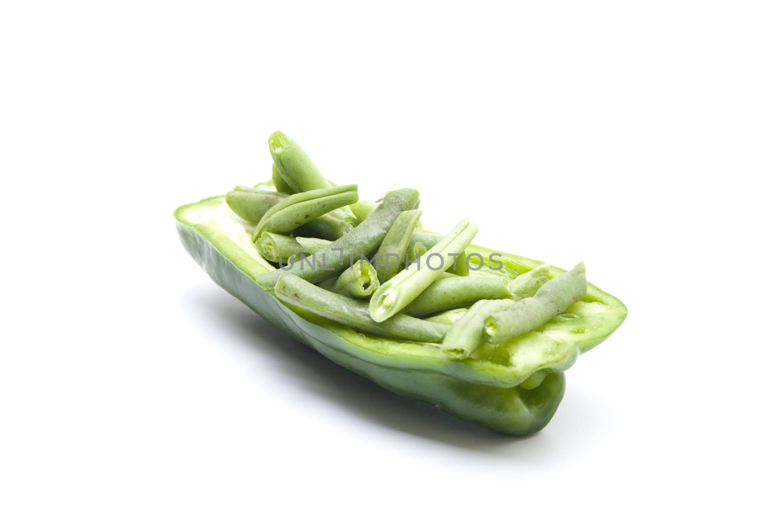 Fresh Green Stick Beans in Capsicum
