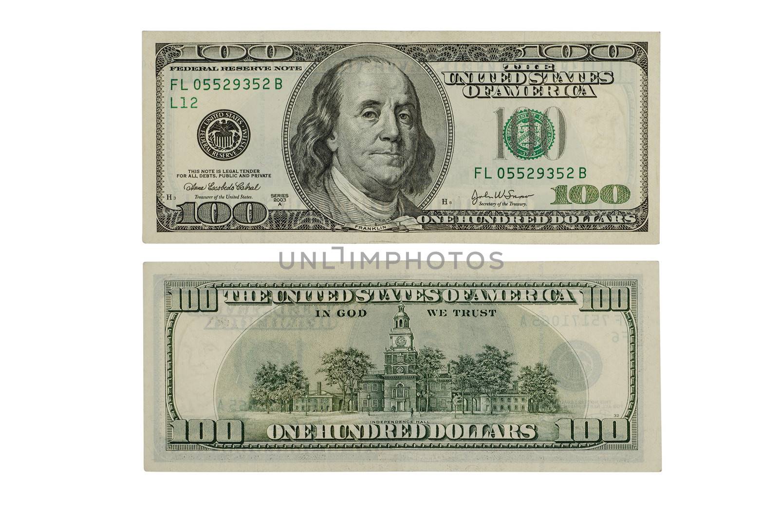 100 dollars isolated on a white background : Clipping path included
