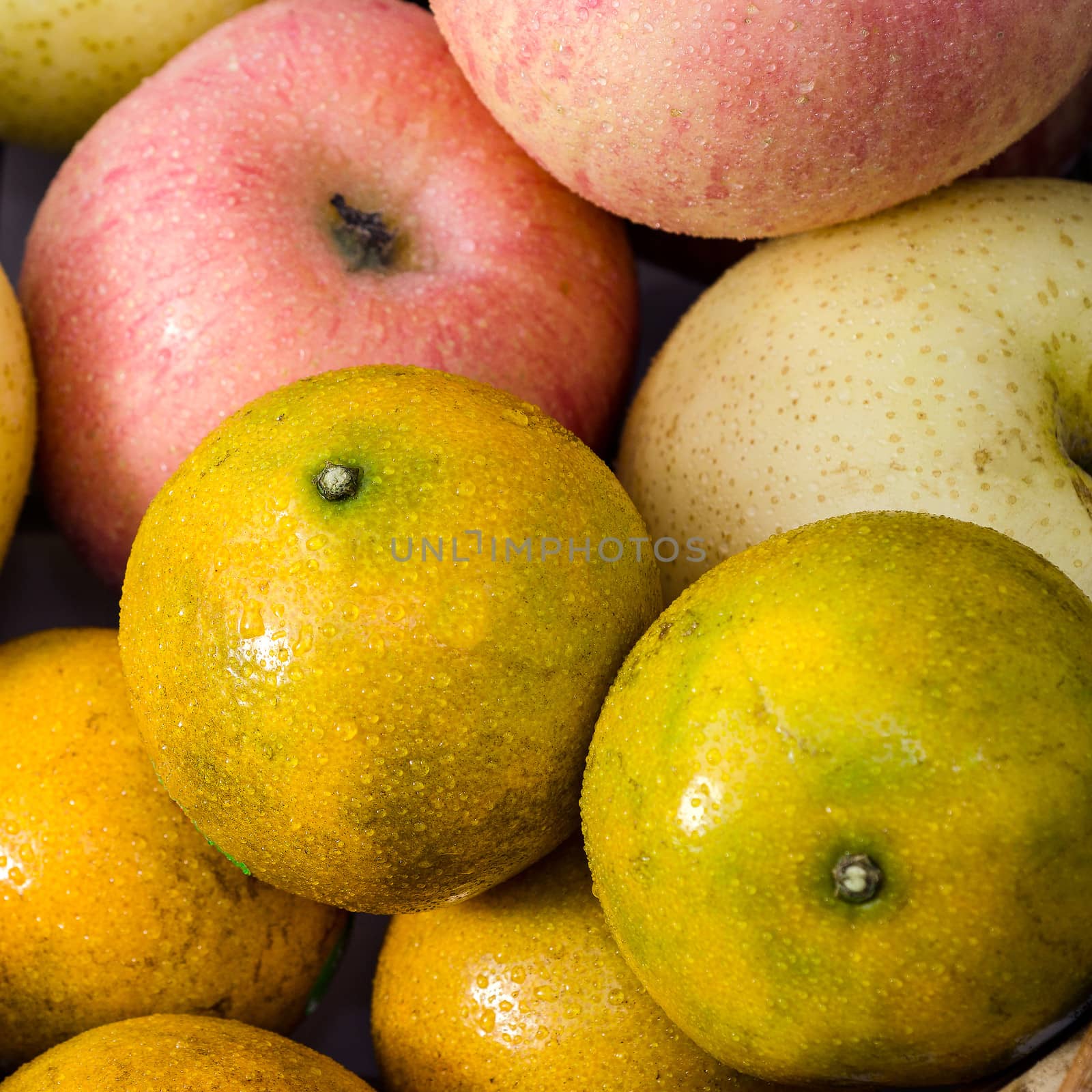 Macro shot of  mix fruits  isolated on white background 