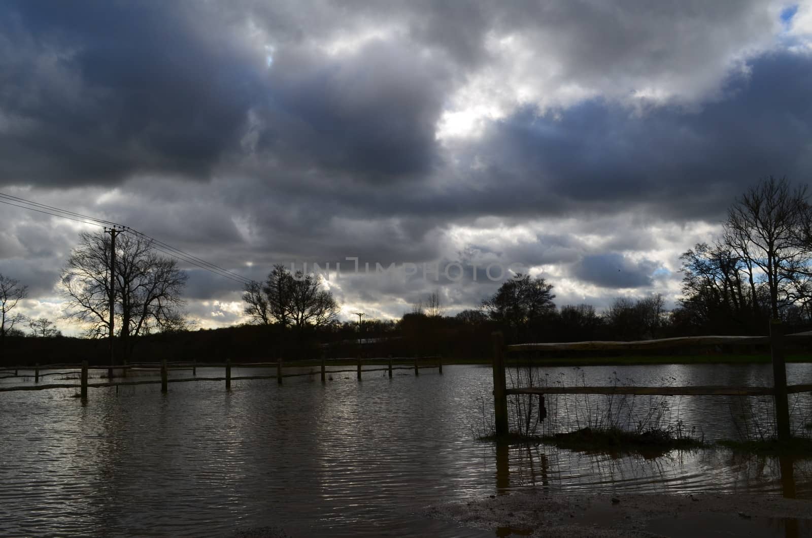 Natural flood plain along the banks of the River Ouse in the English County of Sussex.2014 saw Britain battered by rain the worst for over two Centuries.