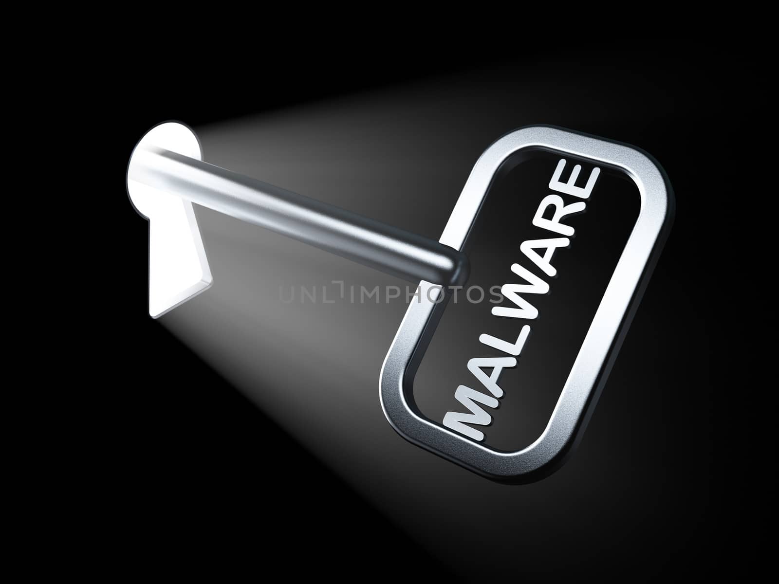 Safety concept: Malware on key in keyhole, 3d render