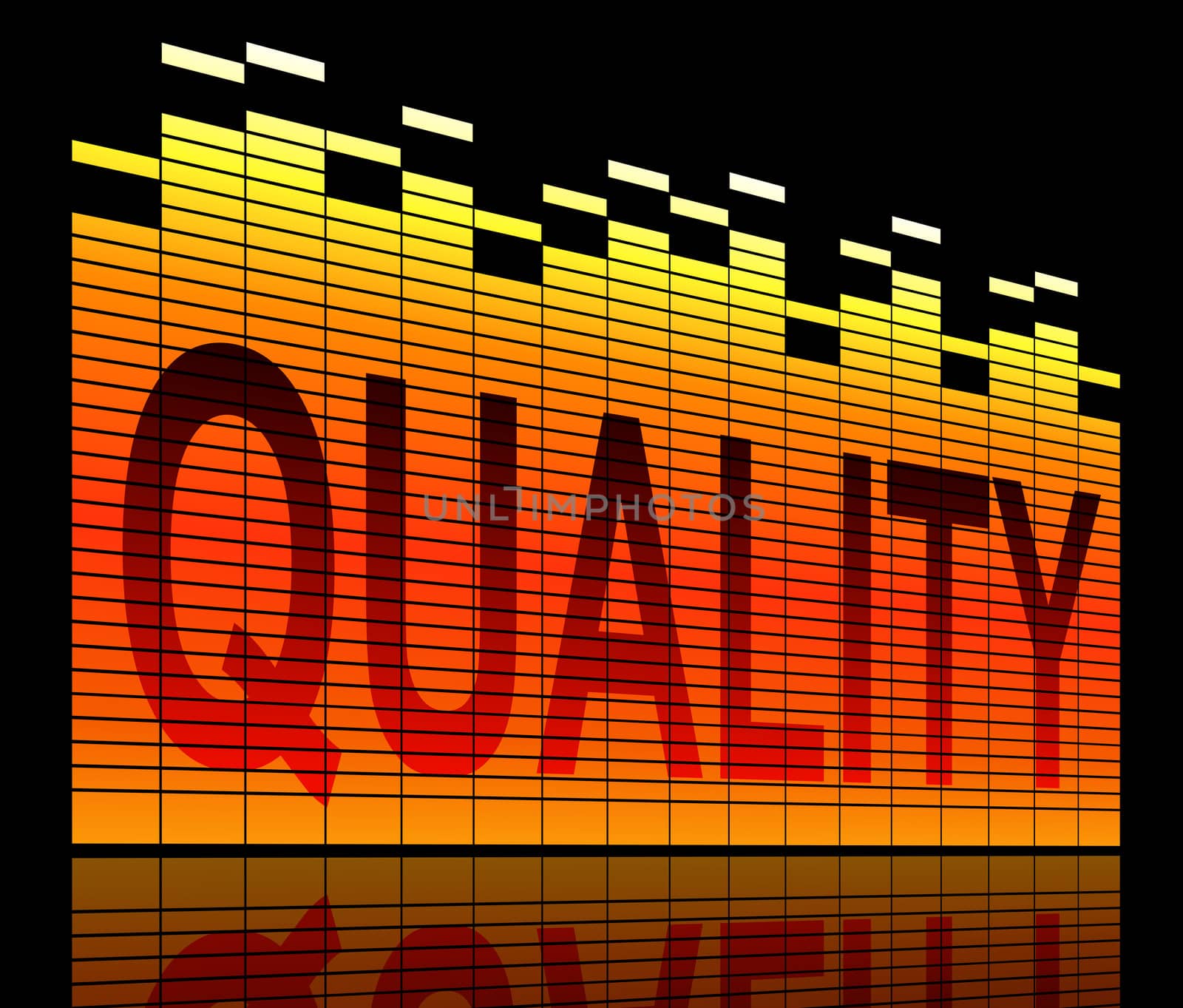 Abstract style illustration depicting graphic equalizer level bars with a quality concept.