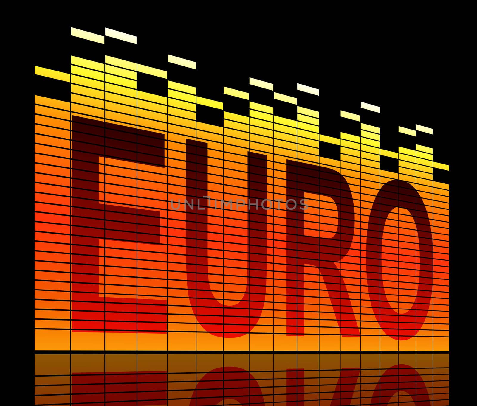 Abstract style illustration depicting graphic equalizer level bars with a Euro concept.