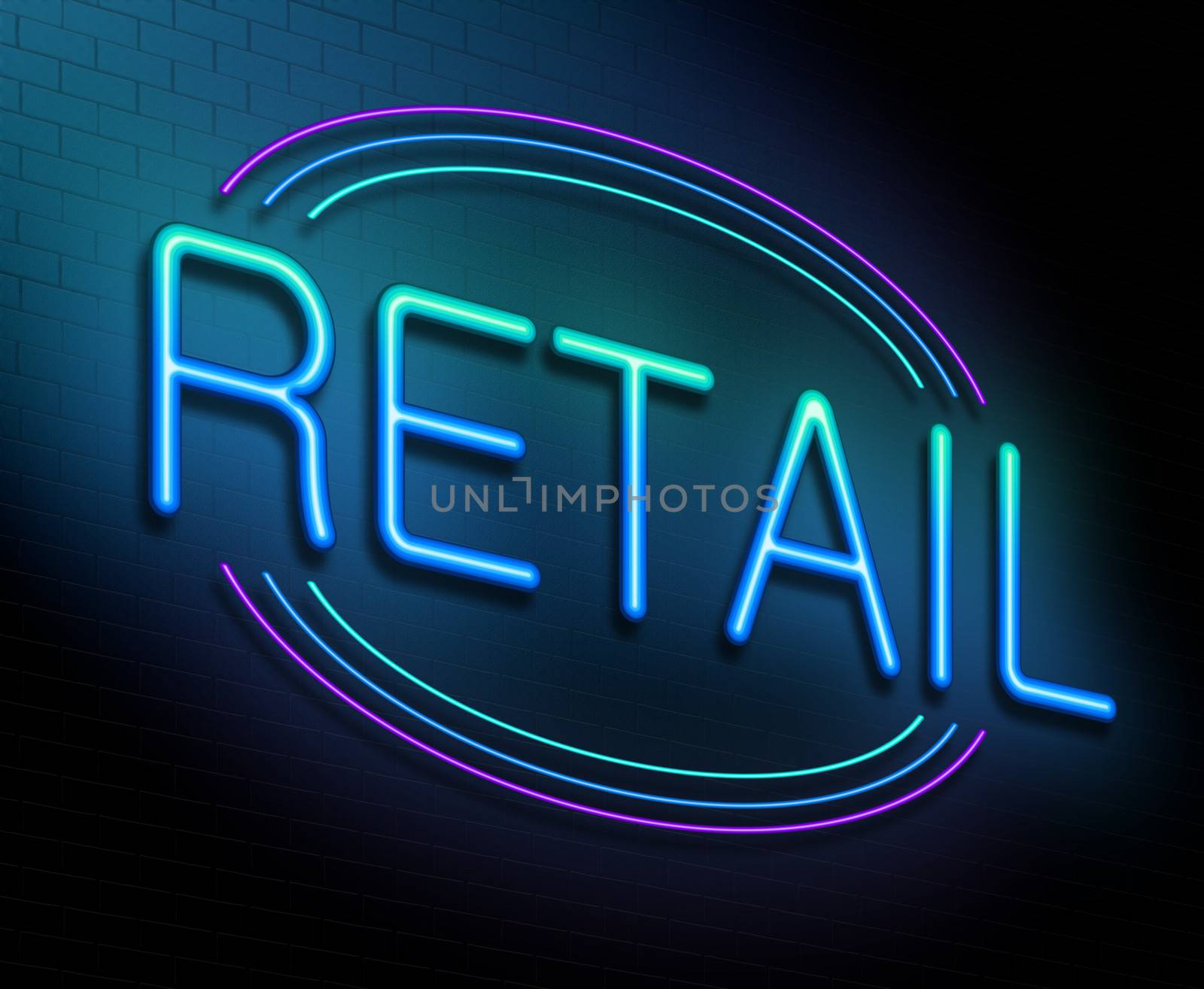 Illustration depicting an illuminated neon sign with a retail concept.