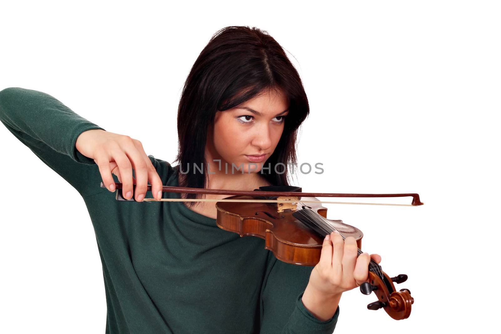 beautiful girl play violin studio shot