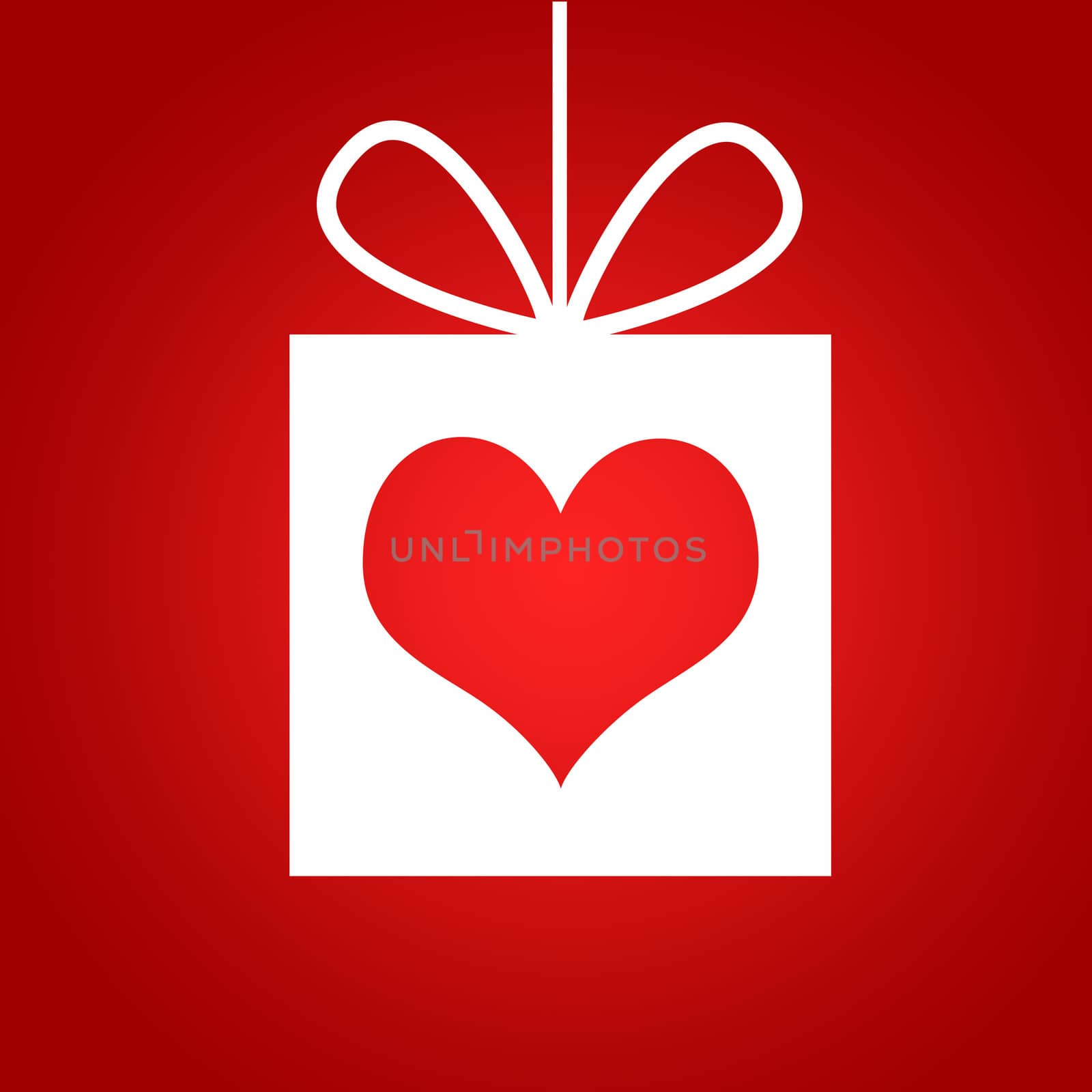 Red heart in gift. Red background by cherezoff
