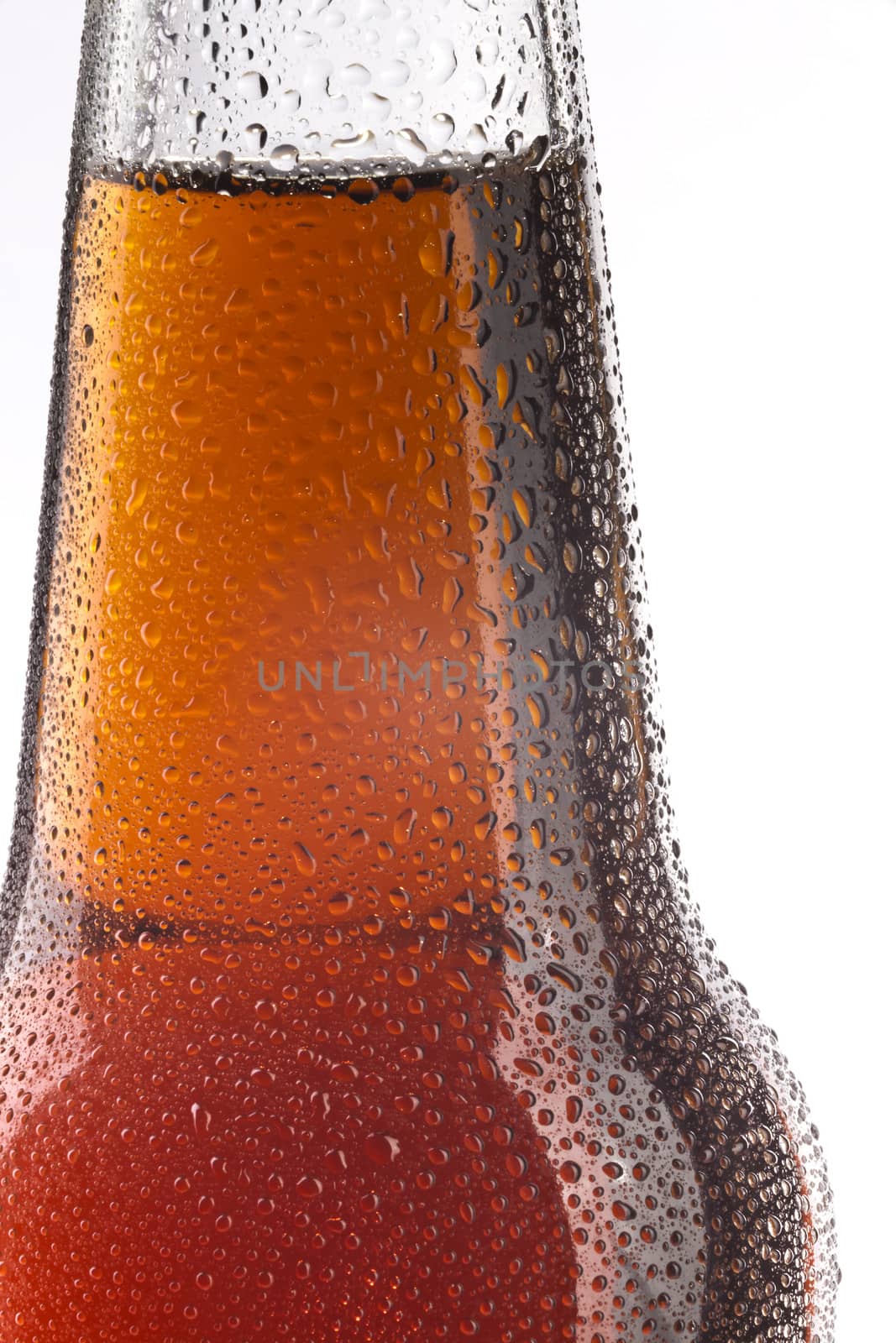 Bottle of beer with droplets close-up