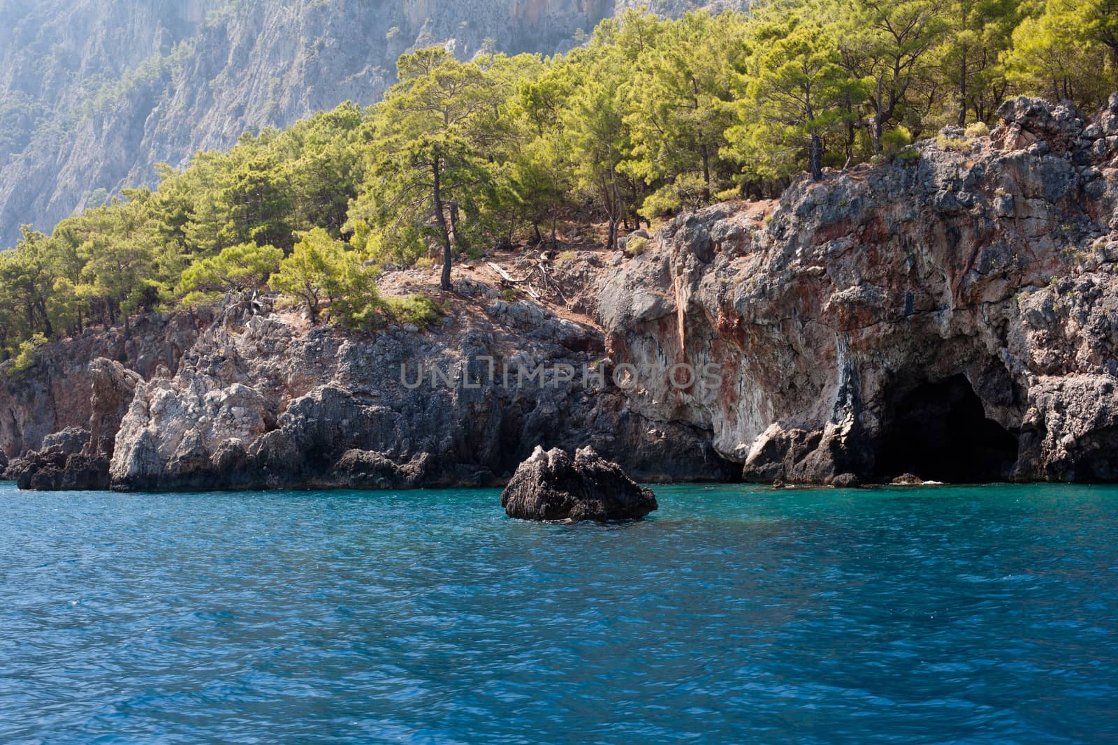 Wooded mountain and sea in Asia Minor
