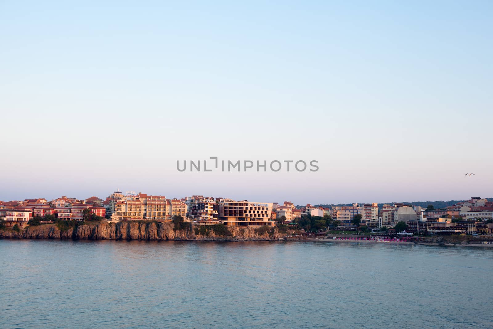 Houses on the cliff above the sea in Sozopol in Bulgaria
