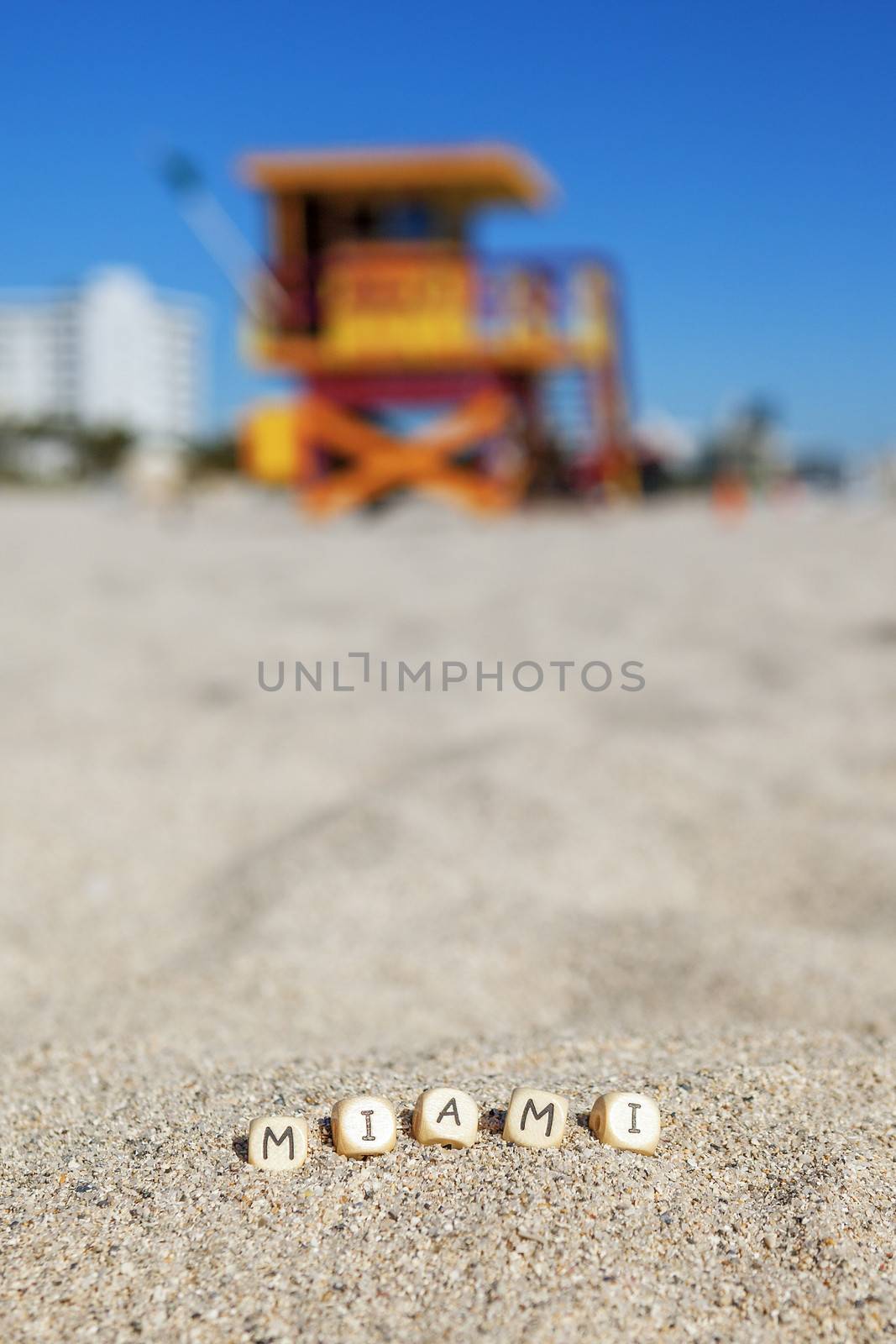 Beach with letters on the sand, Miami