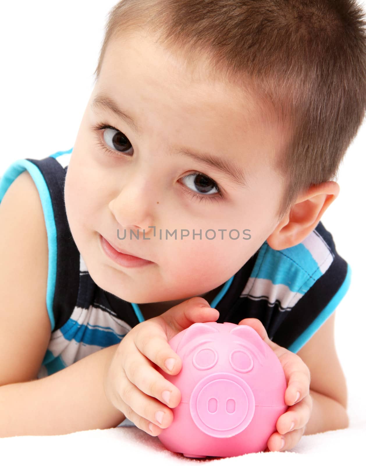 child holding piggy bank by NikolayK
