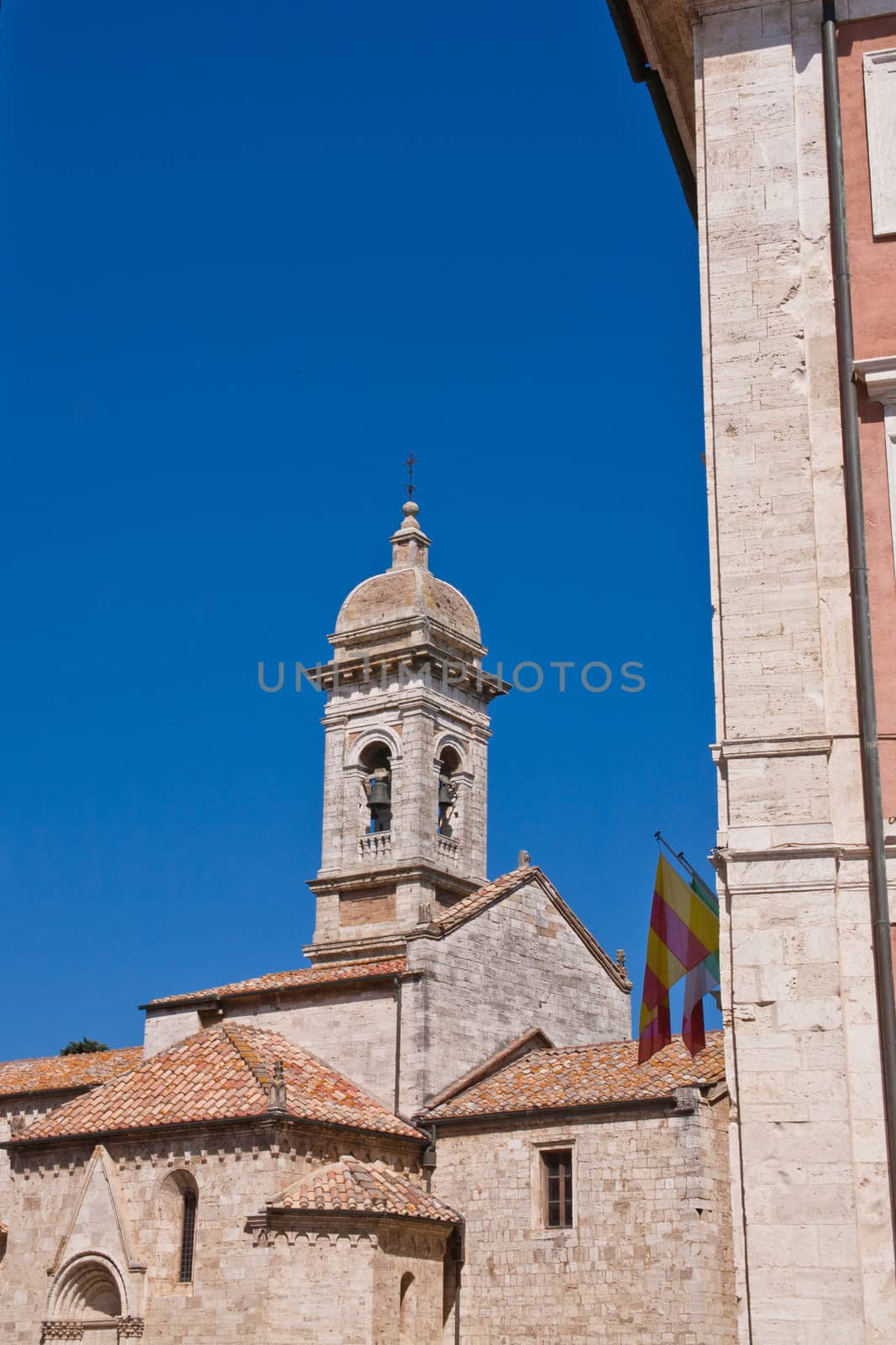 An old big medieval tower in San Quirico d'Orcia
