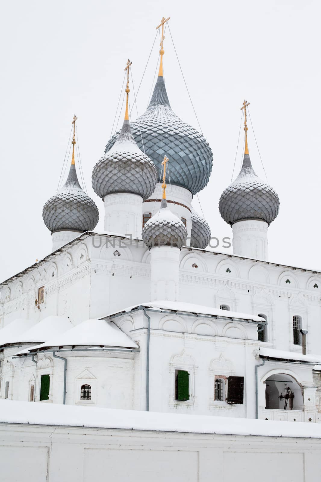 White church in winter in Uglich
