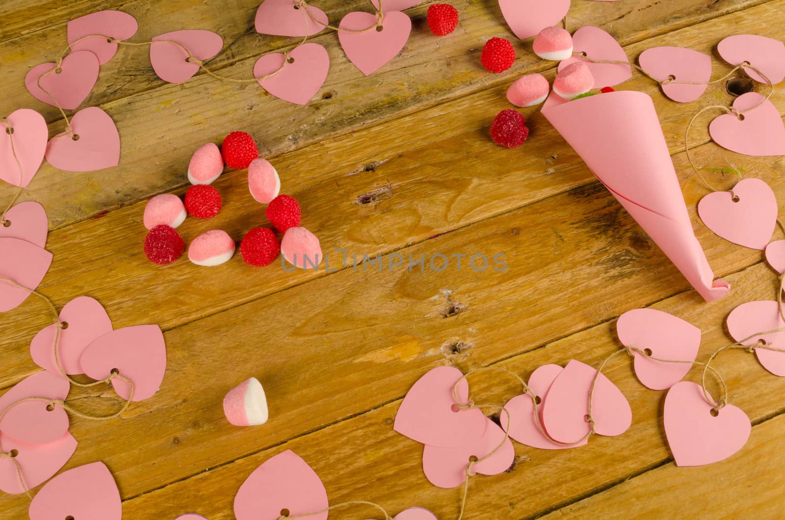 Valentines still life with handcrafted  hearts