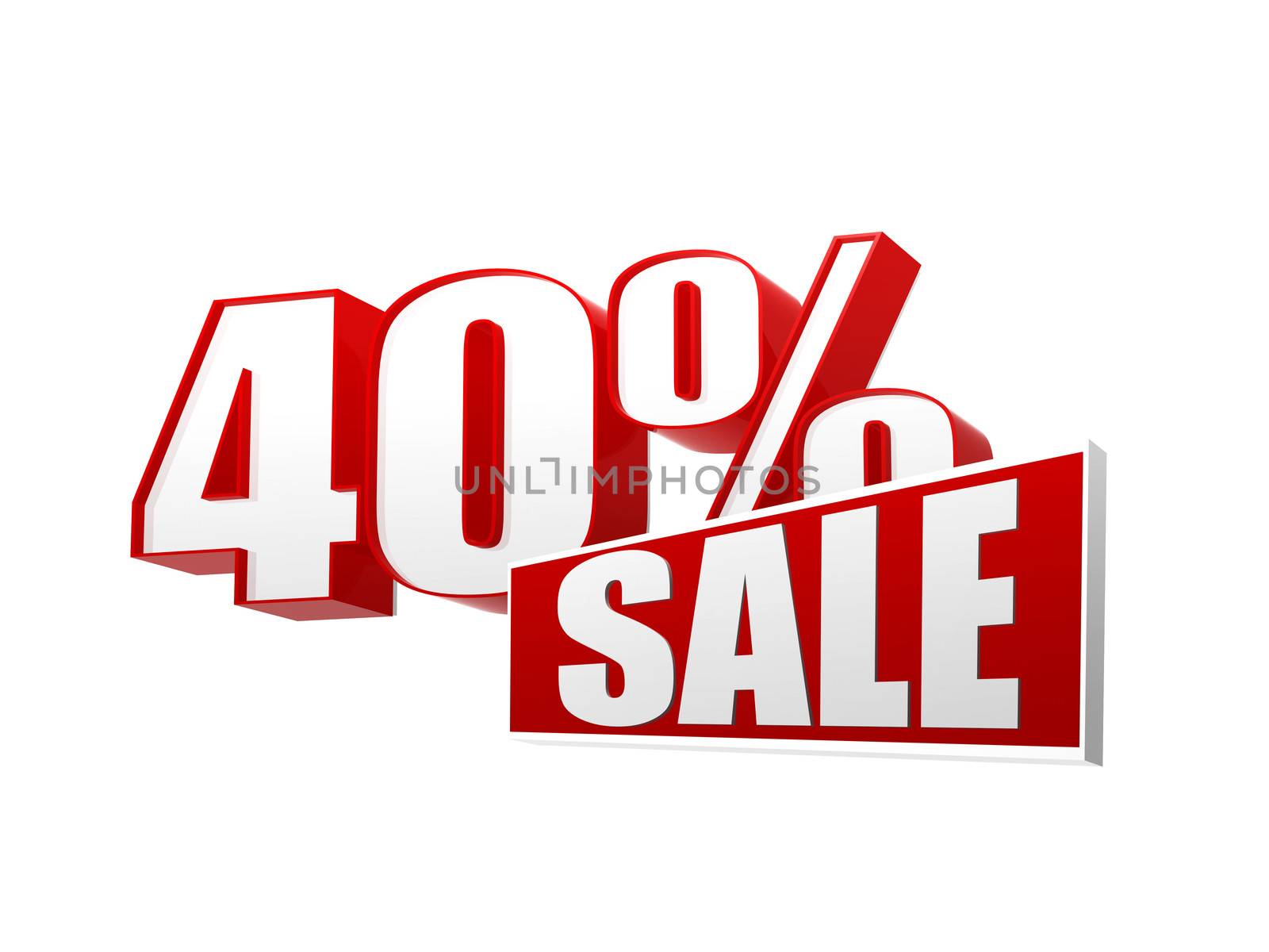 40 percentages sale text - 3d red and white letters and block, business shopping concept