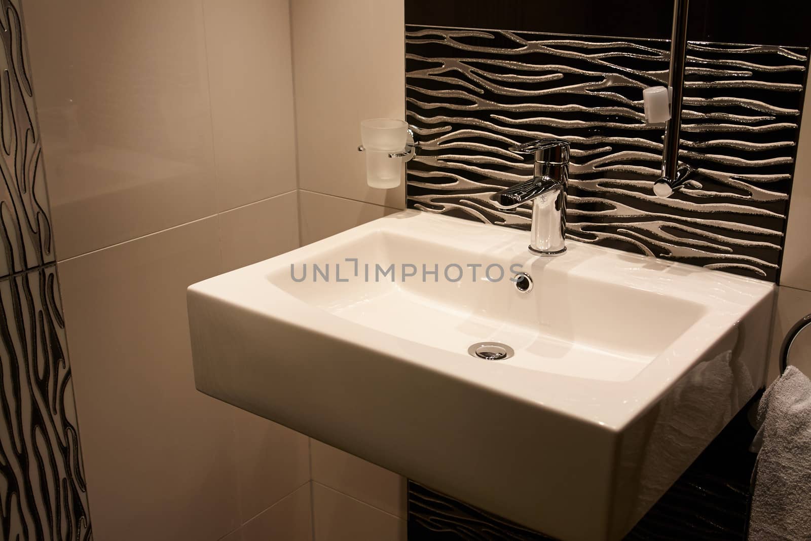 Beautiful Large Modern Trendy Design Bathroom with Ceramics Elements in Luxury Home                               