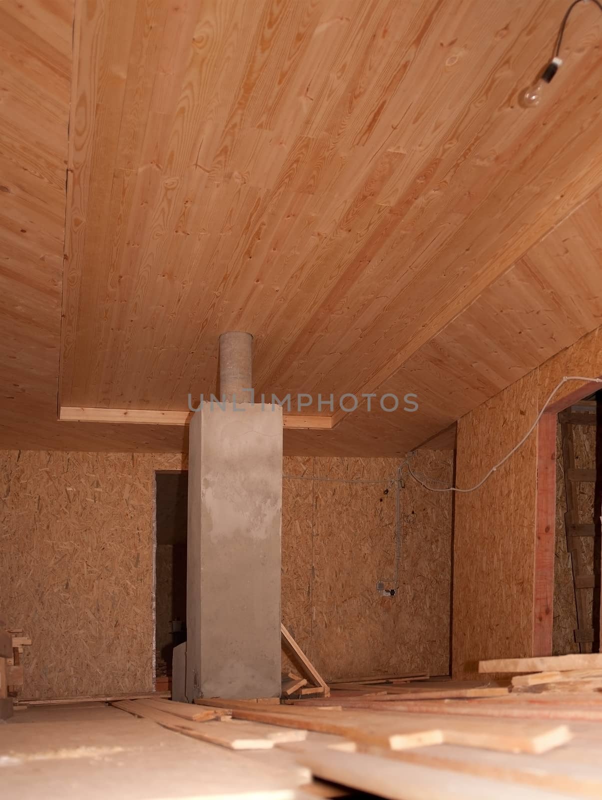 Construction of the wooden ceiling of the room of an apartment house