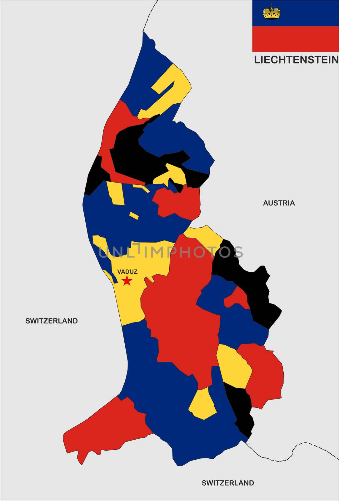 very big size liechtenstein political map with flag