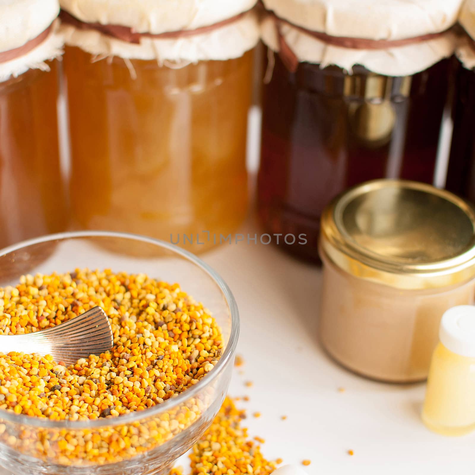 variety of raw organic honey bee products