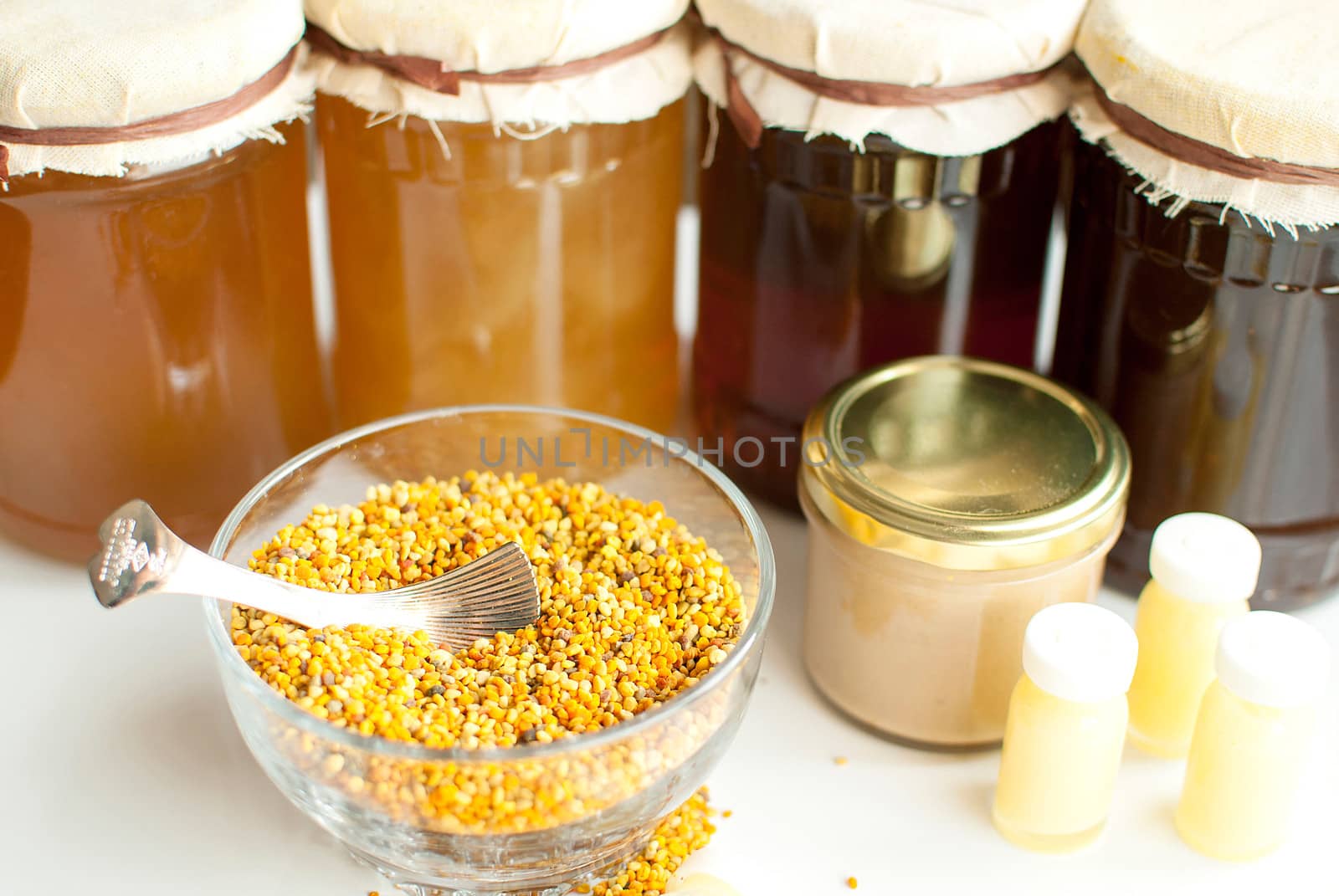 variety of raw organic honey bee products