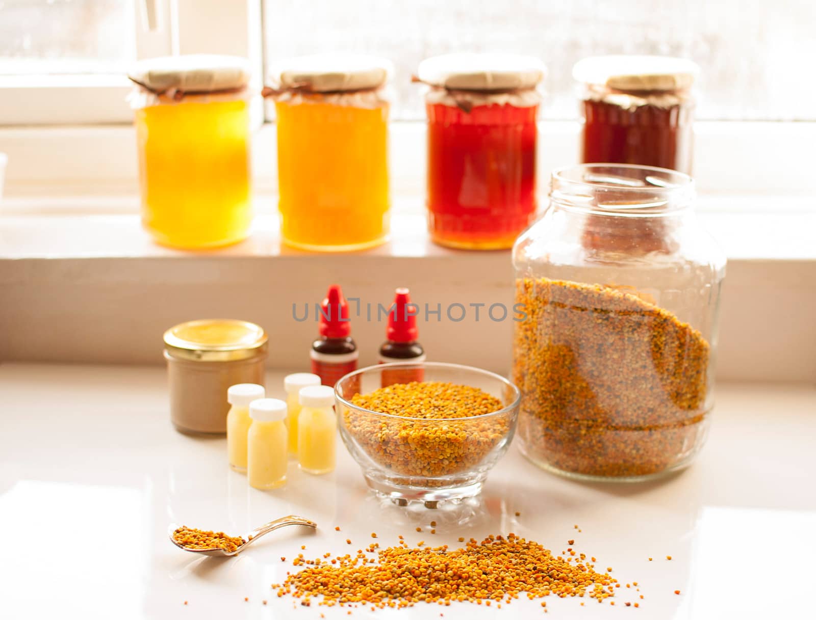 variety of raw organic honey bee products