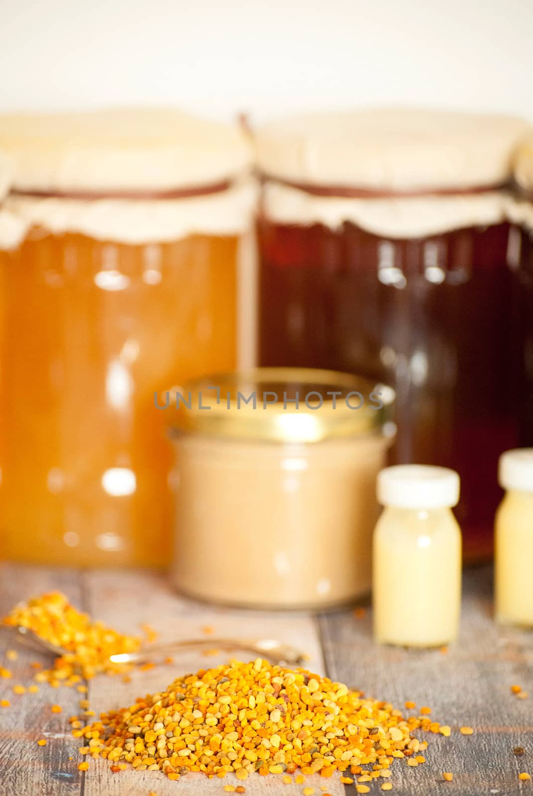 variety of raw organic honey bee products