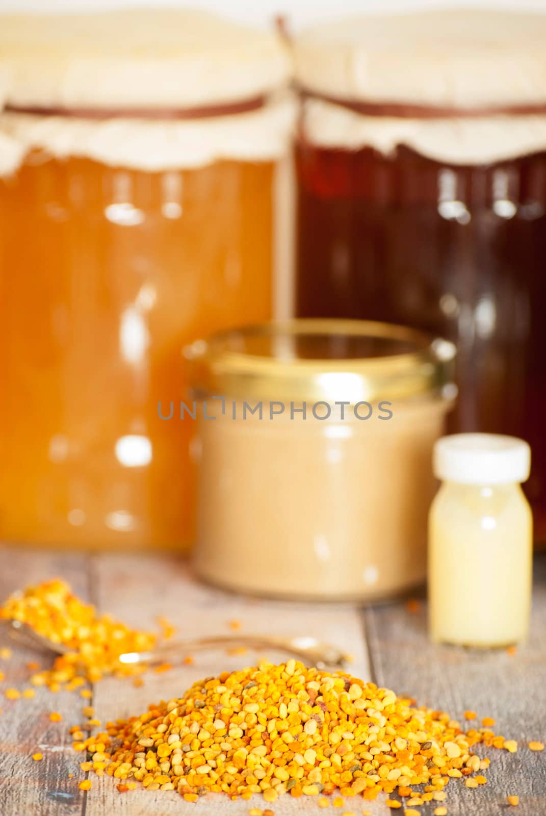 variety of raw organic honey bee products