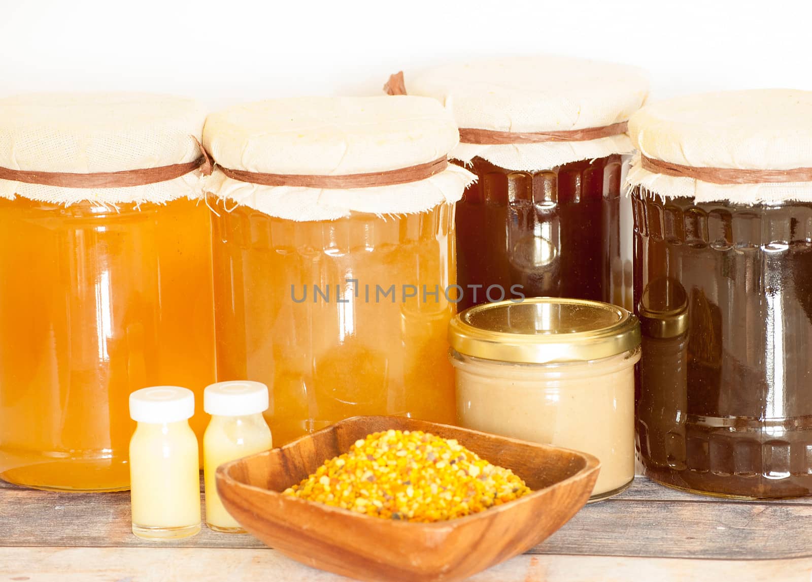 variety of raw organic honey bee products