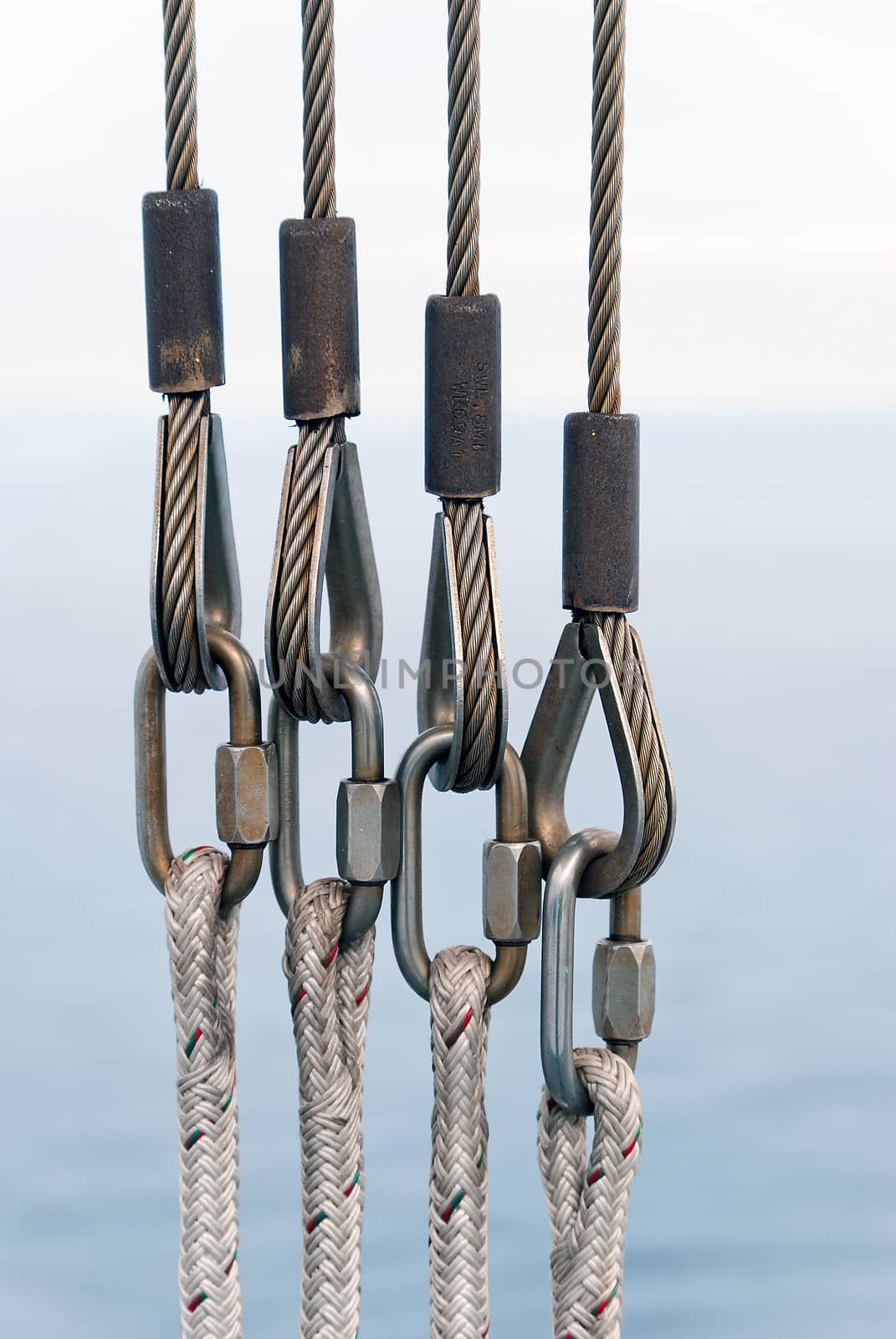 Close-up of boat rigging.