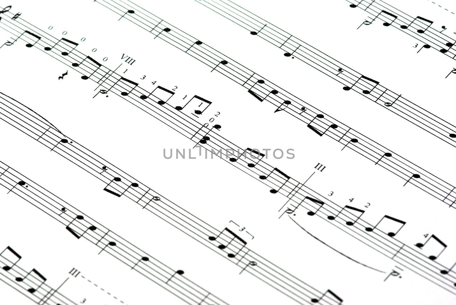 Music notes, close up image on white.