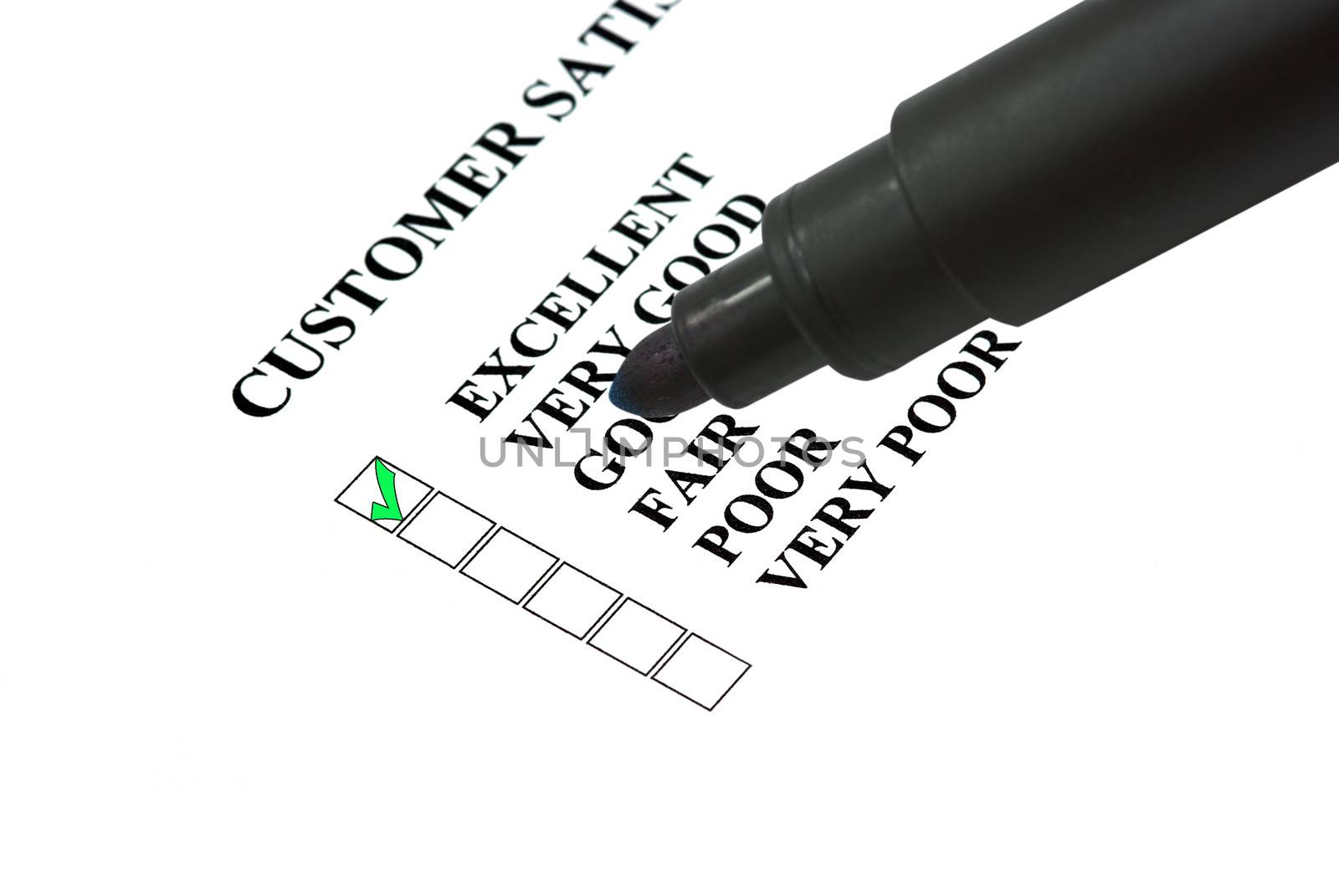 Completing customer satisfaction form with a marker.