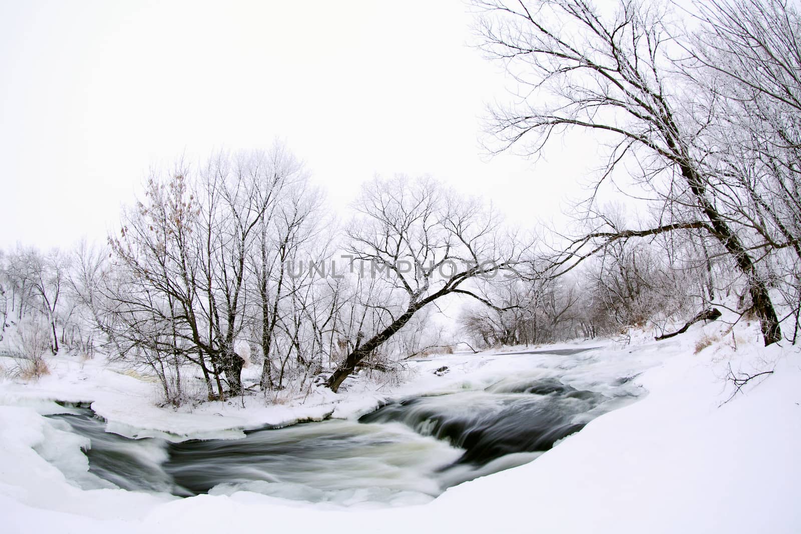 Winter scenic of the River Krynka, Donetsk region, Ukraine. 