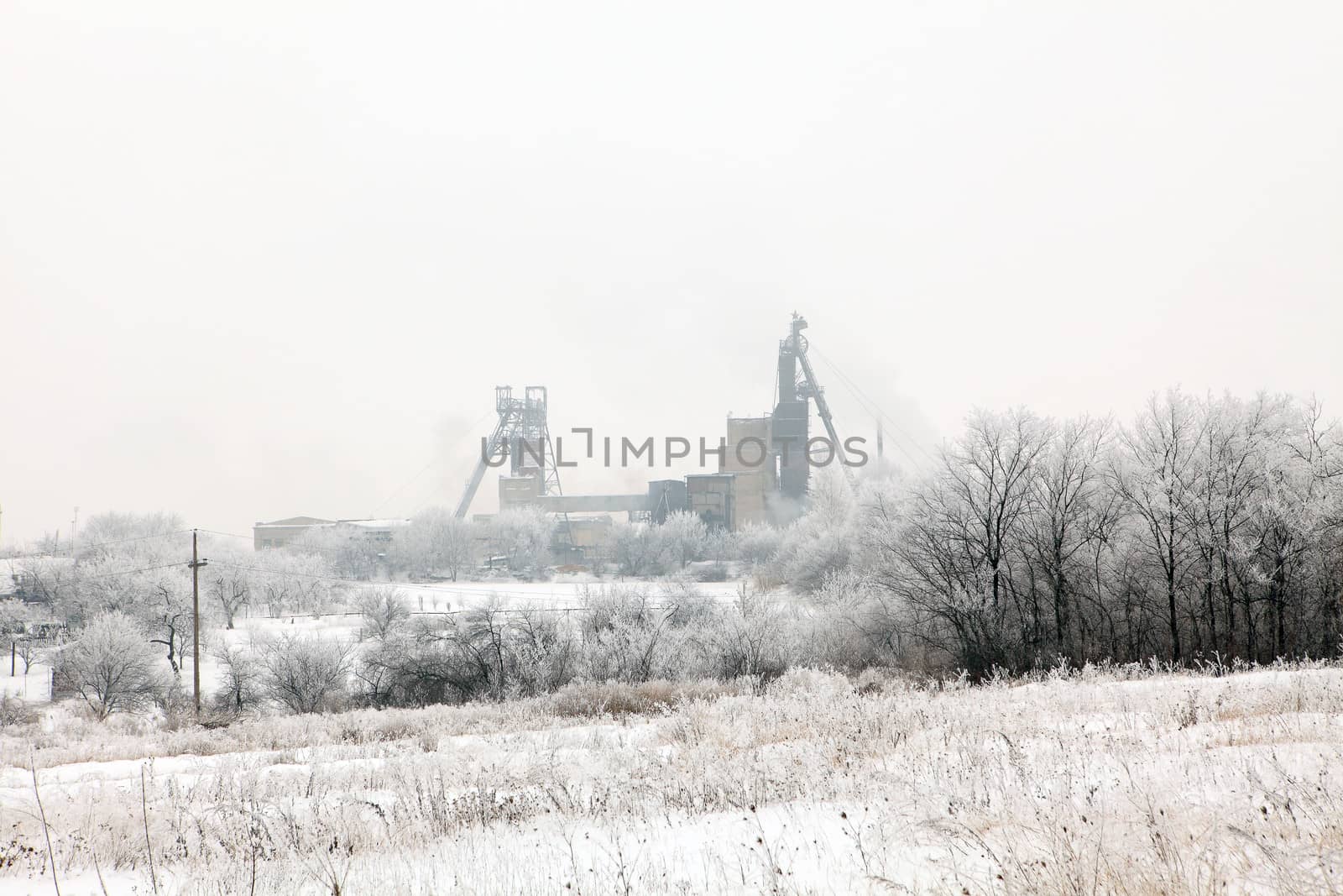 Coal mine in winter, Donbass. Donetsk region, Ukraine. 