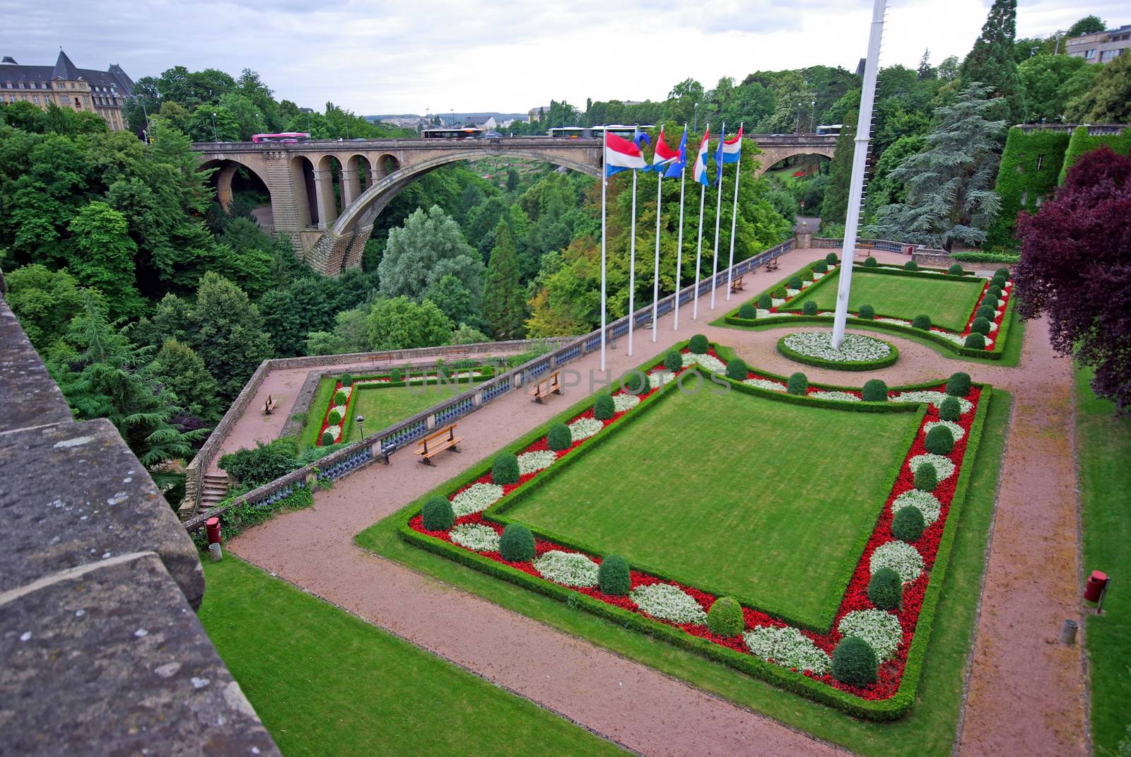Petrusse park and Adolphe bridge in Luxembourg