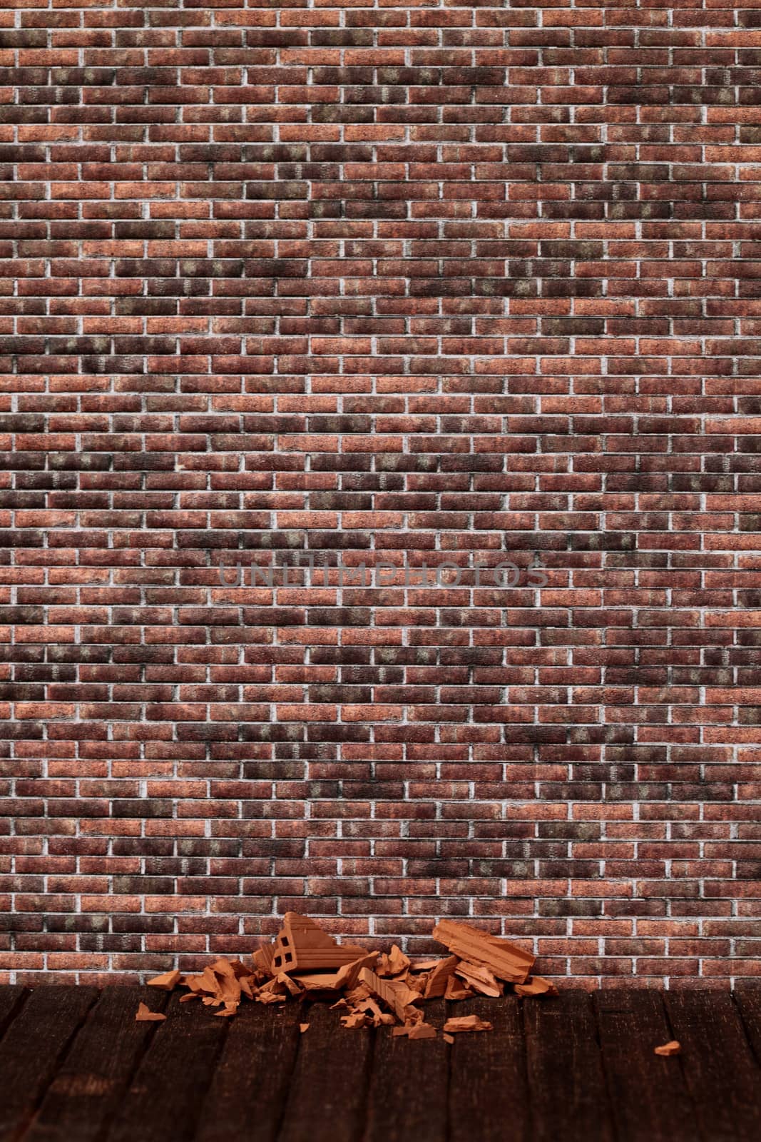 an old brick wall and some broken bricks