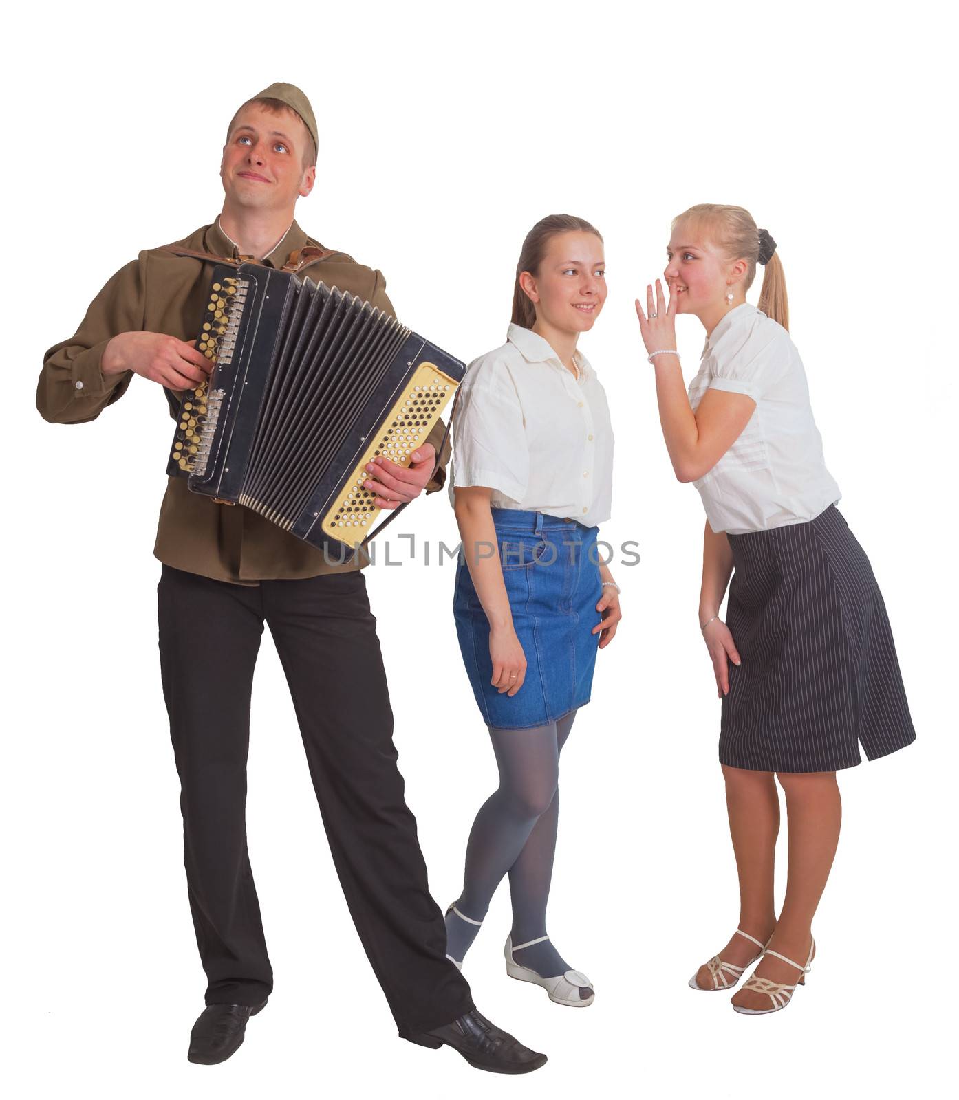 Two girls and a guy with an accordion  by AleksandrN