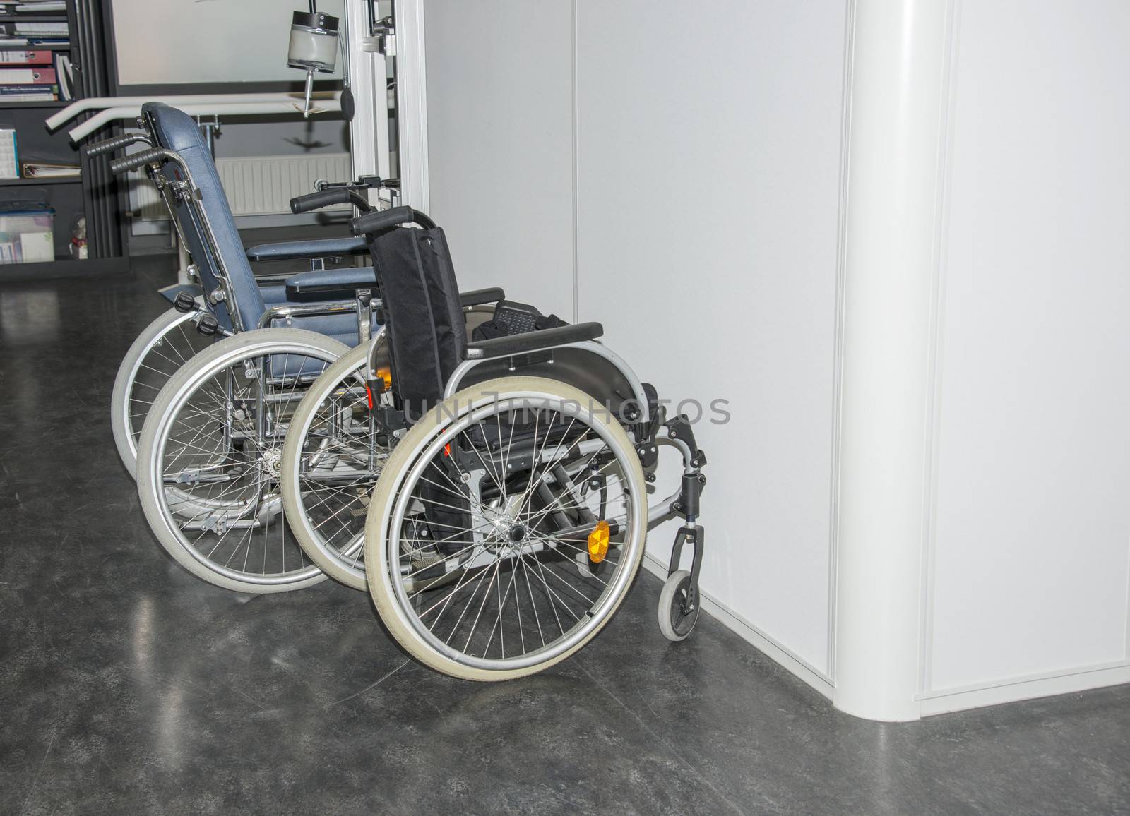 two wheelchair for invalid people standing in hospital 