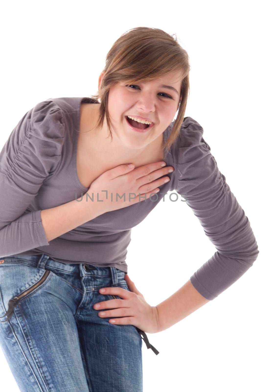 Young teenager in de studio on white