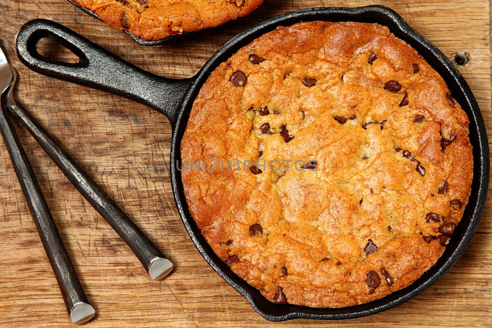 Gluten Free Chocolate Chip Skillet Cookie on table.