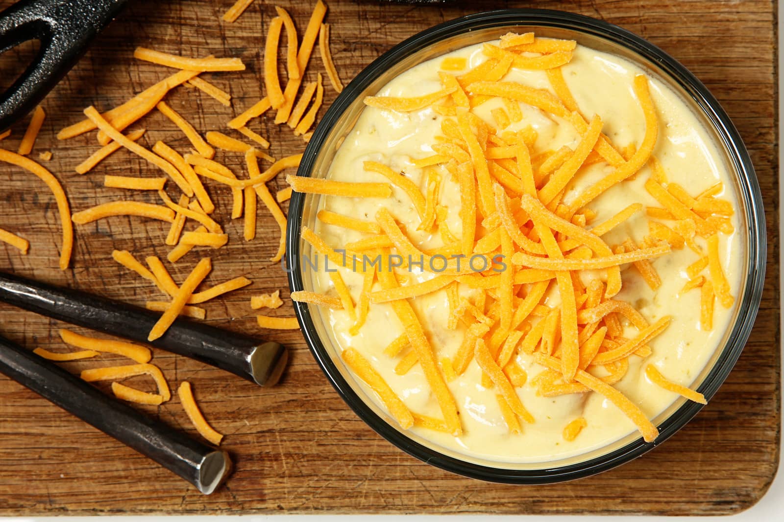 Cheddar Potato Soup on Table 