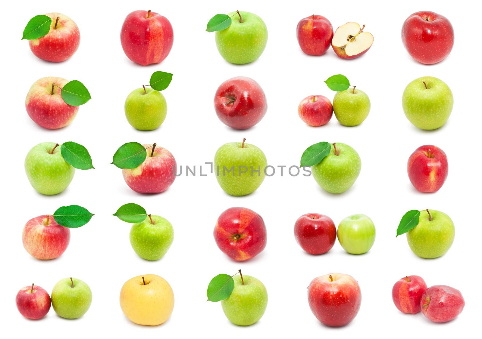 Collection of fresh apples isolated on white background