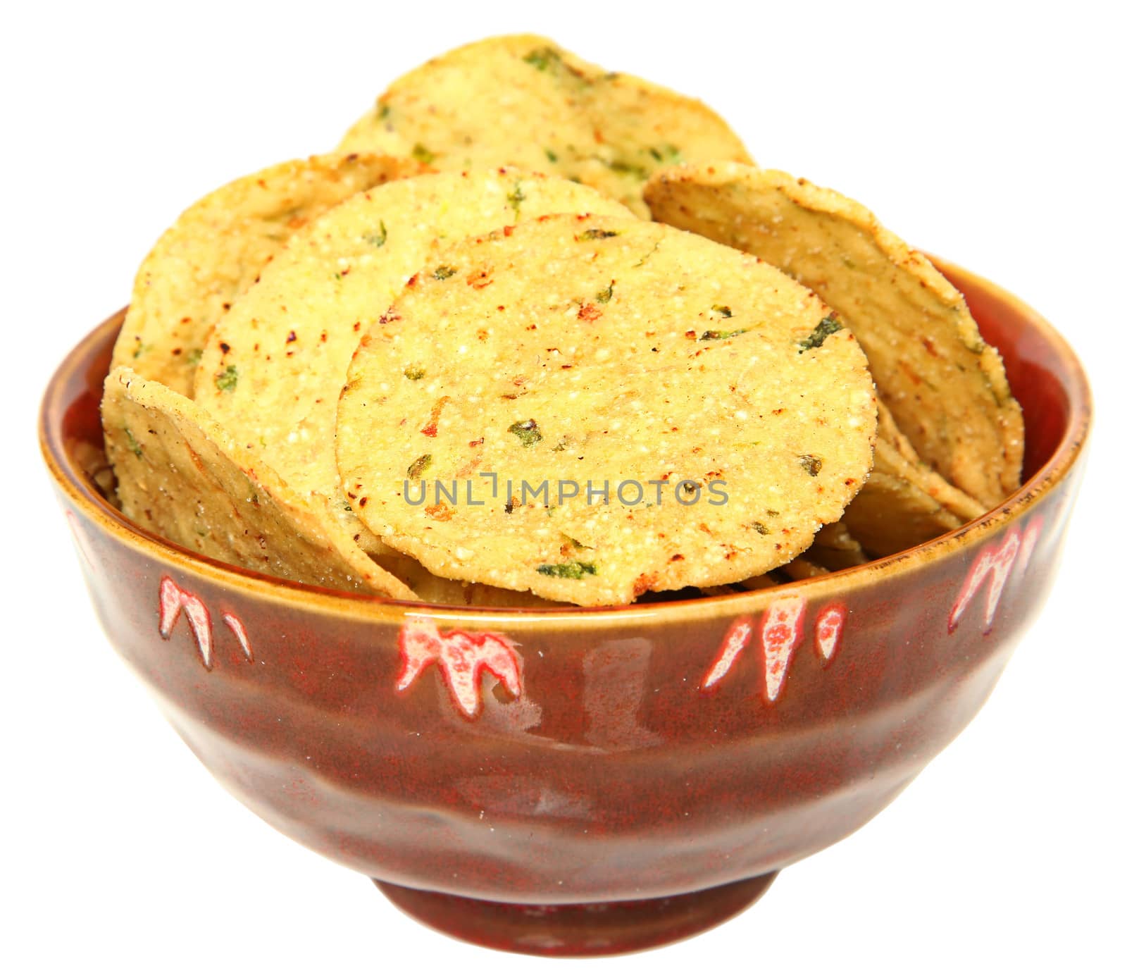 Gluten Free Jalapeno Corn Chips in Bowl Over White by duplass