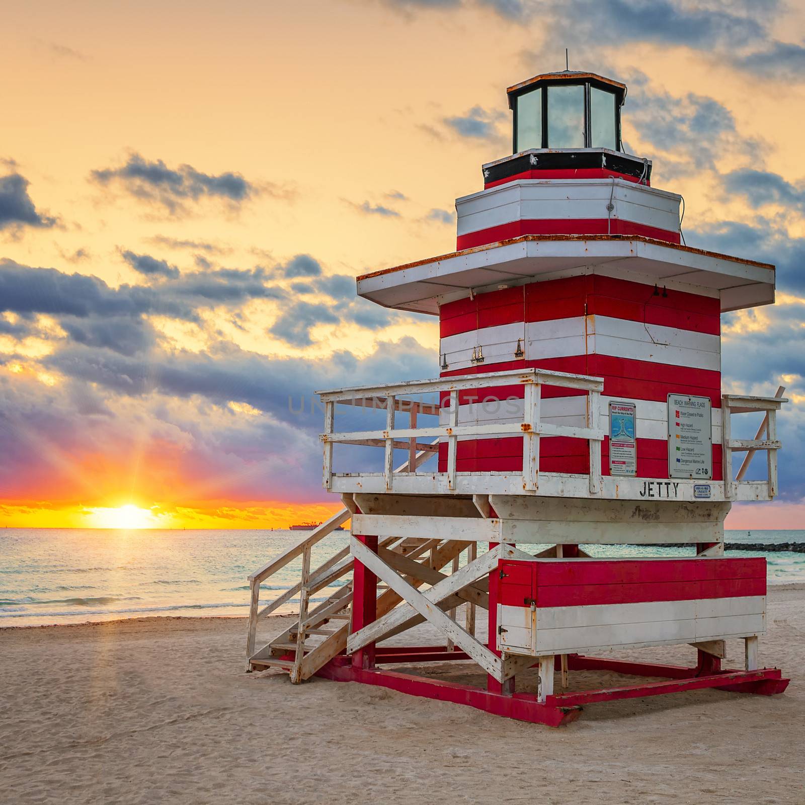 Miami South Beach sunrise with famous lifeguard tower