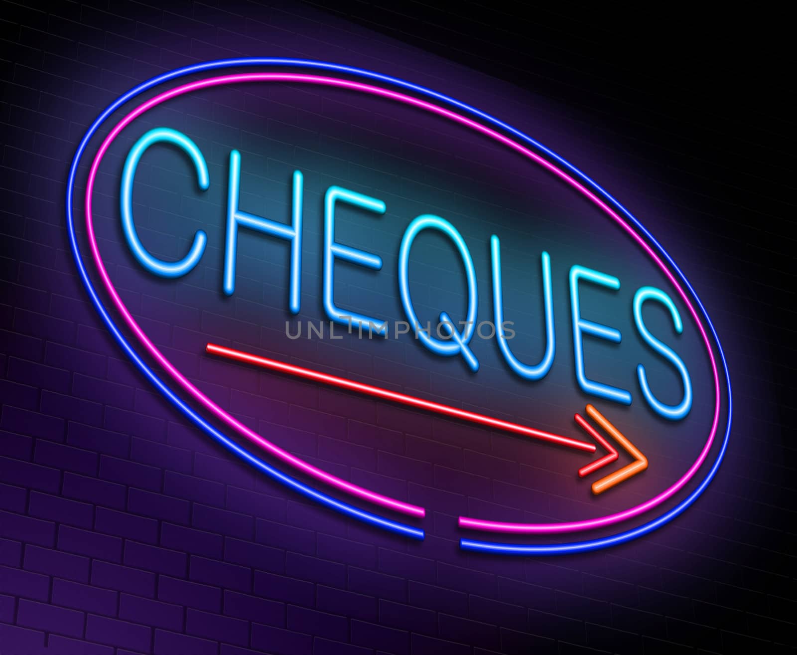 Illustration depicting an illuminated neon sign with a cheques concept.